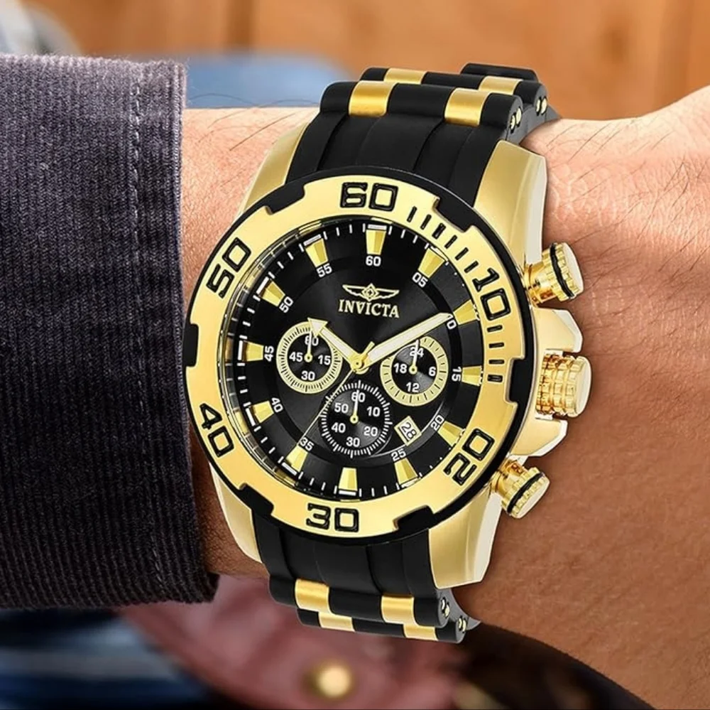 NEW NIB Invicta Pro Diver‎ Mens Model 22340 Men's Watch Quartz 18k Gold 300 Feet